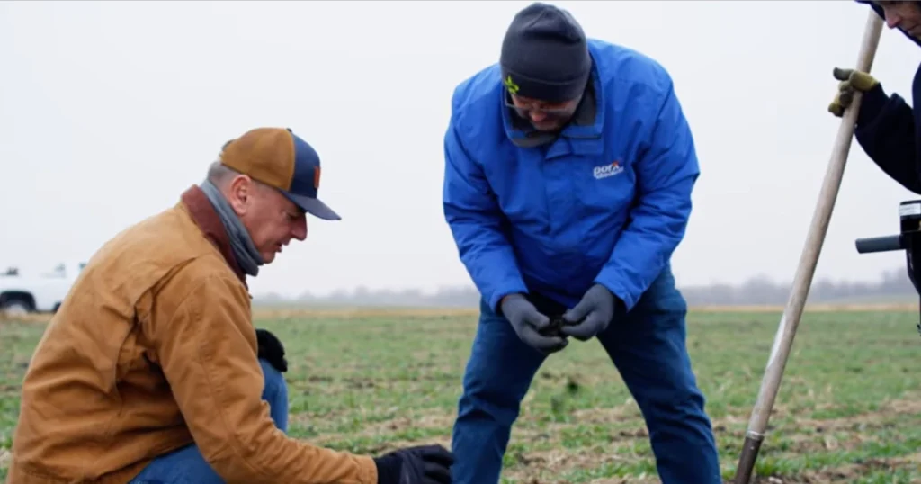 Pork Producer Gary Asay in the field speaking about the soil